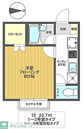 グラン・アルブルＢ 1階1Kの間取り