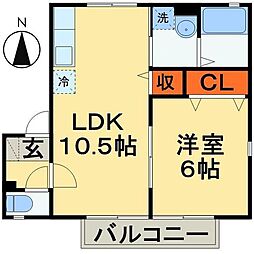 ウィスタリア 1階1LDKの間取り