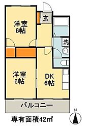 モナミソレイユ市川 2DKの間取図画像