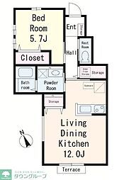 市川市鬼高2丁目アパート 1LDKの間取図画像