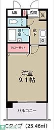 リバレイン 1Kの間取図画像