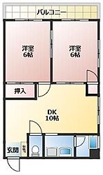 吉原マンション 2DKの間取図画像