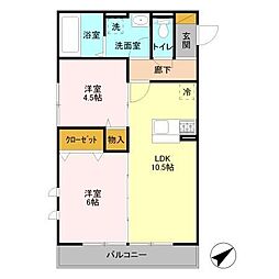 サンシャイン 2LDKの間取図画像