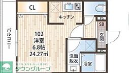 グラン海神 1Kの間取図画像