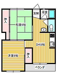 セカンドル清水元 4階2DKの間取り