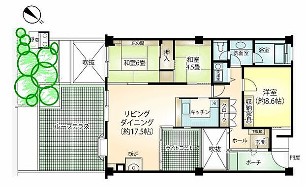 3階93.36m2の3LDK。ルーフテラスは28.11m2。