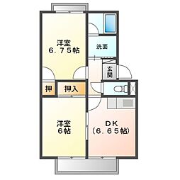 槇得ハイツ1 2DKの間取図画像