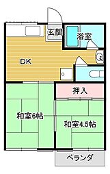 コーポ三栗 2DKの間取図画像