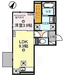 アンベリール 1階1LDKの間取り