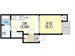 BowLong Hamazoe2 2階1DKの間取り
