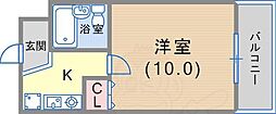 山手食品ビル 2階1Kの間取り