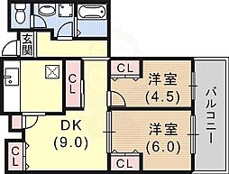 昭和レジデンス 2DKの間取図画像
