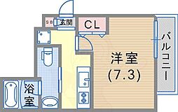 JPレジデンス神戸 6階1Kの間取り
