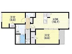 メゾンド・メルヴェーユ須磨 2階2LDKの間取り