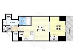 リーガル神戸三宮2 6階1LDKの間取り