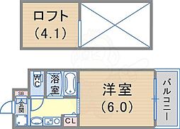 エステムコート三宮駅前ラ・ドゥー 2階1Kの間取り