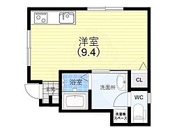 プリッ2御崎 1階ワンルームの間取り