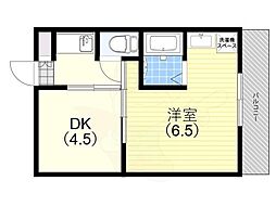 ヴィラナリー雲雀丘3号棟 4階1DKの間取り