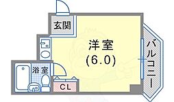 コスモプラザ三宮 ワンルームの間取図画像