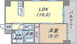 CITYSPIRE新神戸 9階1LDKの間取り