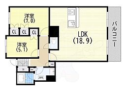 ライオンズタワー神戸旧居留地 2LDKの間取図画像