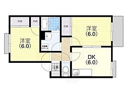 プレミール真野 2DKの間取図画像