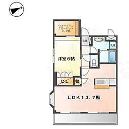 ウエストヒルズ弐番館 1LDKの間取図画像