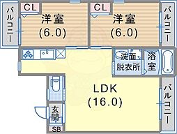 呉ビル 2LDKの間取図画像