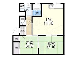 観音山ハイツ東棟 2LDKの間取図画像