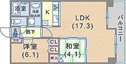 レジディア三宮東 2LDKの間取図画像