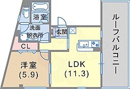 キャメロンプレイス中山手通 1LDKの間取図画像