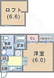 パロアルト3 ワンルームの間取図画像