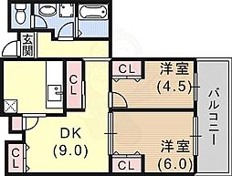 昭和レジデンス 2DKの間取図画像