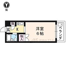 サンリーベ衣笠 2階1Kの間取り