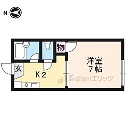 第二船岡山荘 1階1Kの間取り