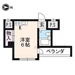 サンライズ宝ヶ池 2階1Kの間取り