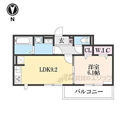 GRAMM京都紫竹A棟 2階1LDKの間取り