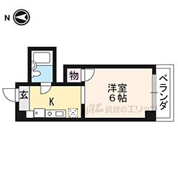 京都市営烏丸線 松ヶ崎駅 徒歩13分の賃貸マンション 2階1Kの間取り