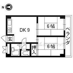 エスカローナ玉田 3階2DKの間取り