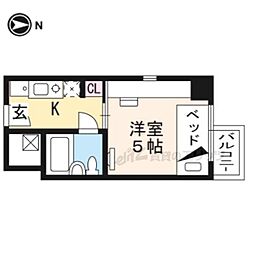 コスモリード京都今出川 3階ワンルームの間取り