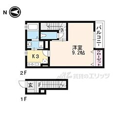 ツゥリーフ 2階1Kの間取り