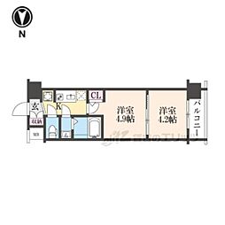 JR山陰本線 二条駅 徒歩15分の賃貸マンション 4階2Kの間取り