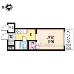 叡山電鉄叡山本線 茶山・京都芸術大学駅 徒歩3分の賃貸マンション 2階1Kの間取り