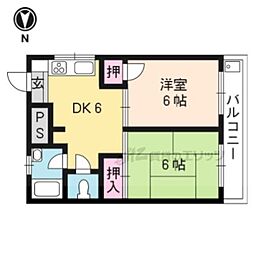 ロータリーマンション修学院 4階2DKの間取り