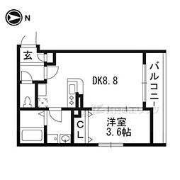 スリースターコート北山竹殿町 2階1LDKの間取り