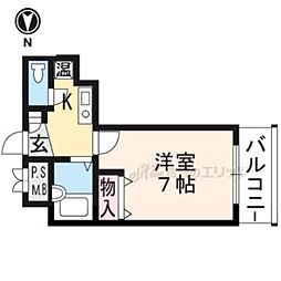 京都市営烏丸線 今出川駅 徒歩9分の賃貸マンション 2階1Kの間取り