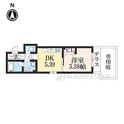 京都地下鉄東西線 二条城前駅 徒歩12分の賃貸マンション 1階1DKの間取り