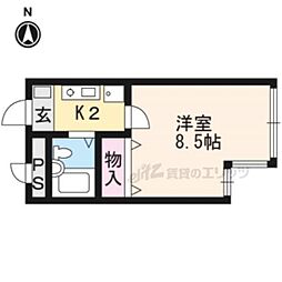 叡山電鉄叡山本線 元田中駅 徒歩3分の賃貸マンション 3階1Kの間取り