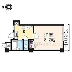 京都市営烏丸線 北山駅 徒歩6分の賃貸マンション 3階1Kの間取り
