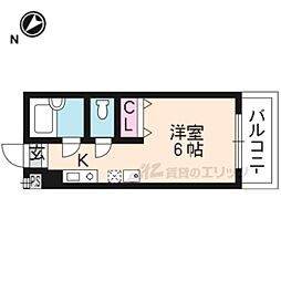 アルティ紫野 2階1Kの間取り